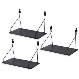 Floating Shelves Set of 3 Rustic Solid Wood Floating - Black